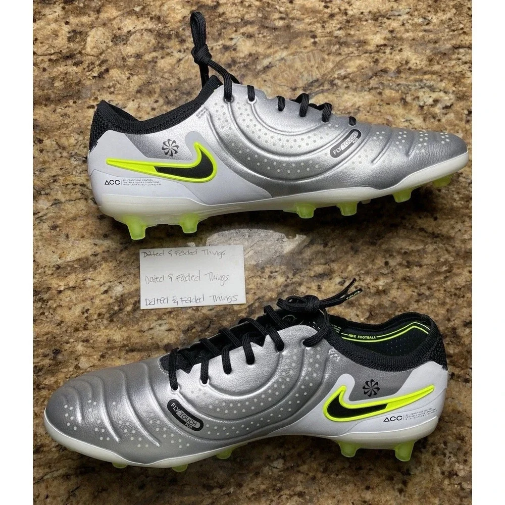 Men Size 9.5 Nike Tiempo Legend 10 Elite AG Pro Soccer Cleats Silver HF4378-002 - Picture 2 of 6